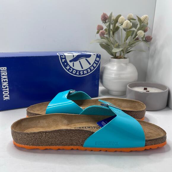 Birkenstock Madrid BS Birko Flor Sandal Lack Ocean Green Men 10/EU 43 NWB Narrow main image 5